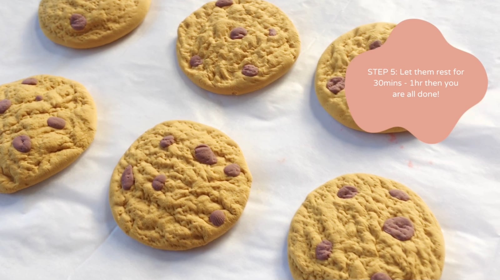 Step 5 of the DIY clay cookies tutorial: Let them rest for 30 minutes to an hour, then you are all done.