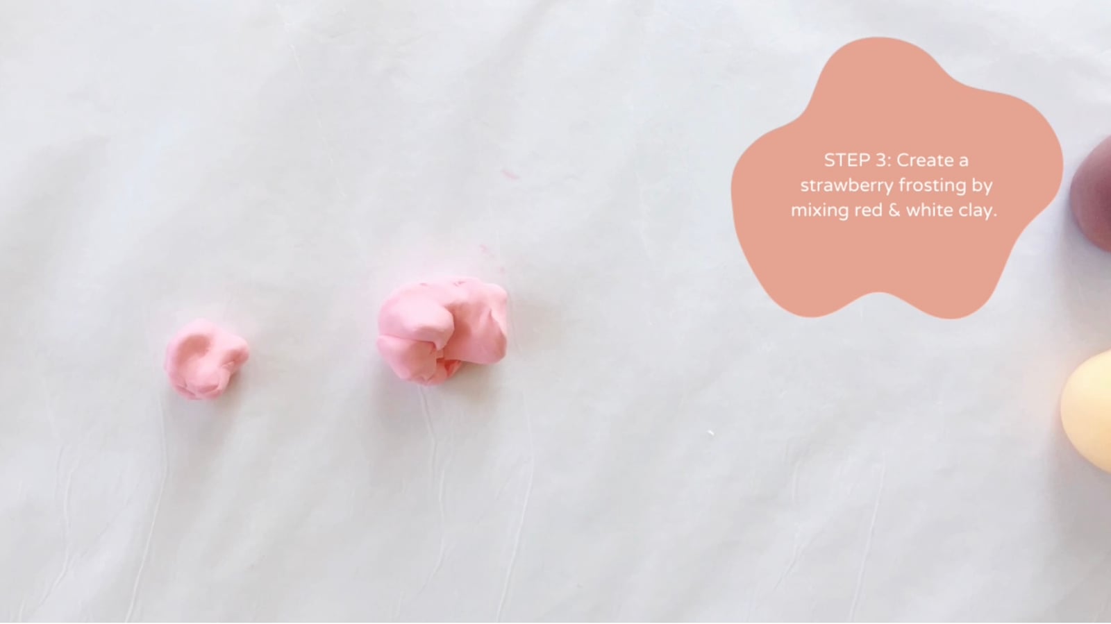 Step 3 of the DIY clay cupcakes tutorial: Create a strawberry frosting by mixing red and white clay.