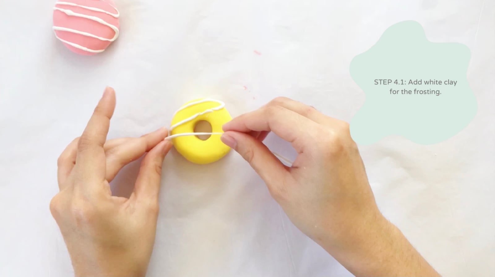 Step 4 of the DIY clay donuts tutorial: Get your yellow clay for the pineapple flavored doughnut.
