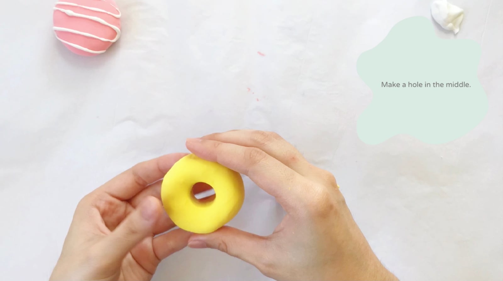 Step 4 of the DIY clay donuts tutorial: Get your yellow clay for the pineapple flavored doughnut.