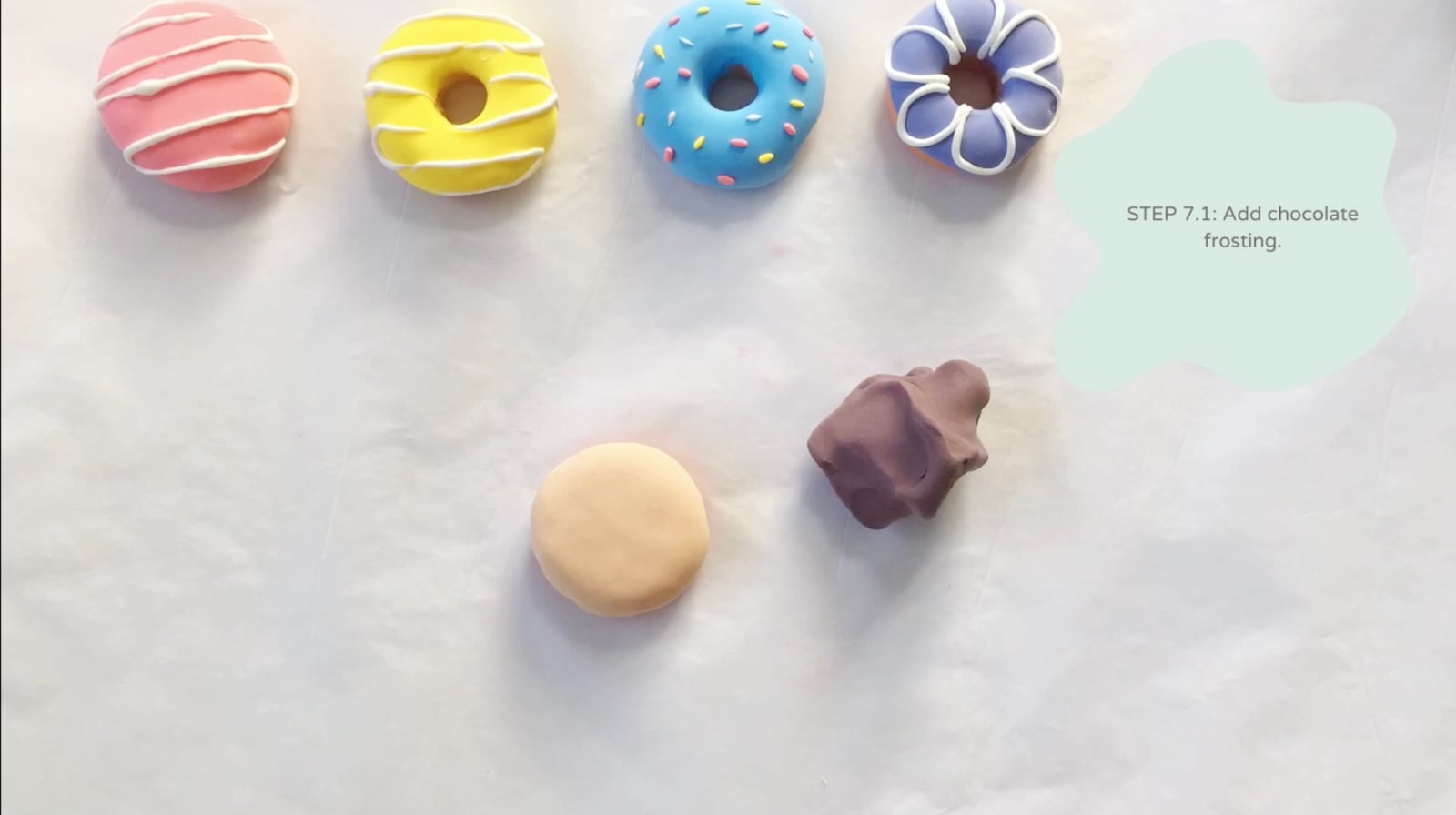 Step 7 of the DIY clay donuts tutorial: Add chocolate frosting.
