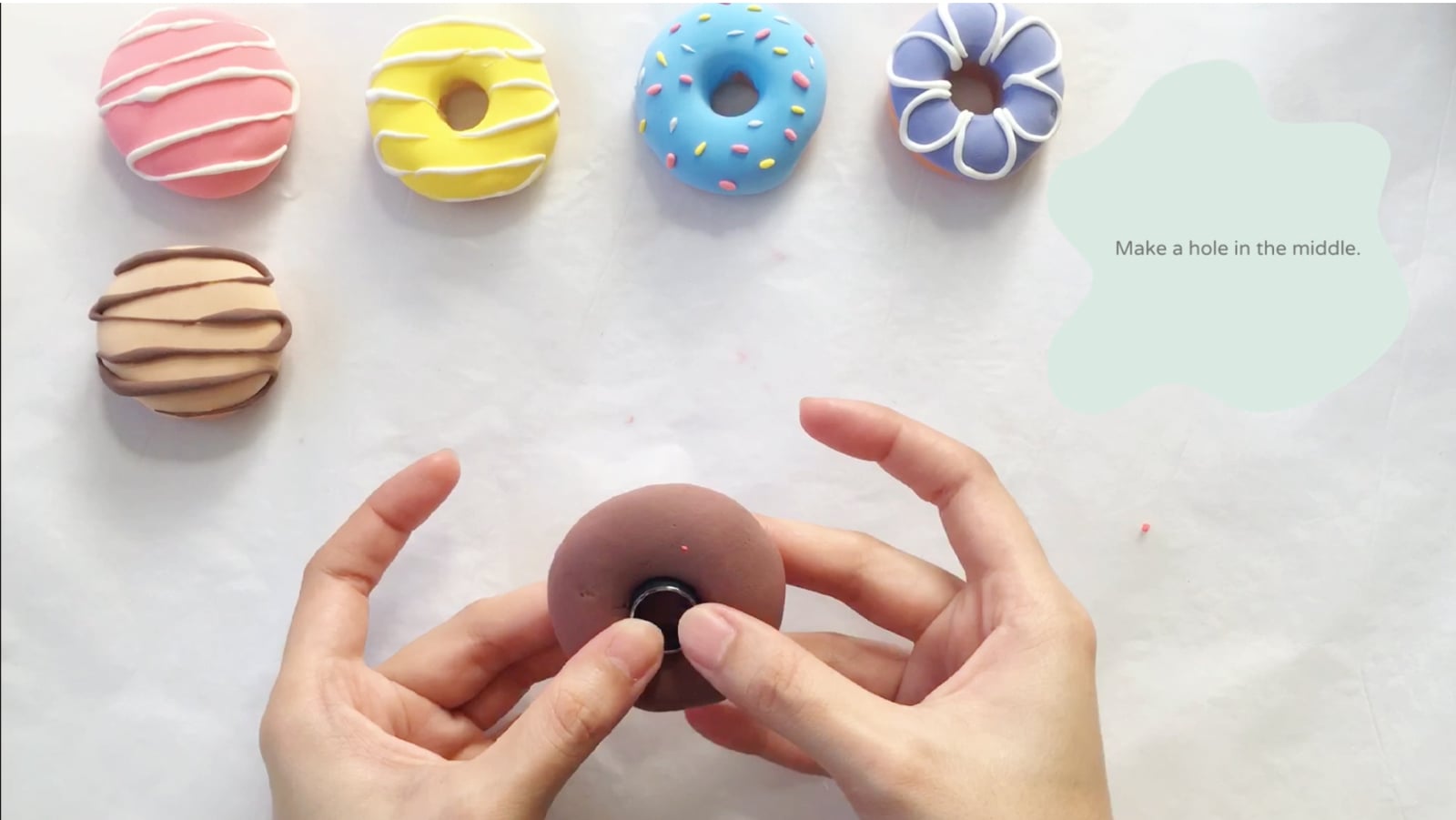 Step 8 of the DIY clay donuts tutorial: Make a brown mixture for the chocolate flavored doughnut.