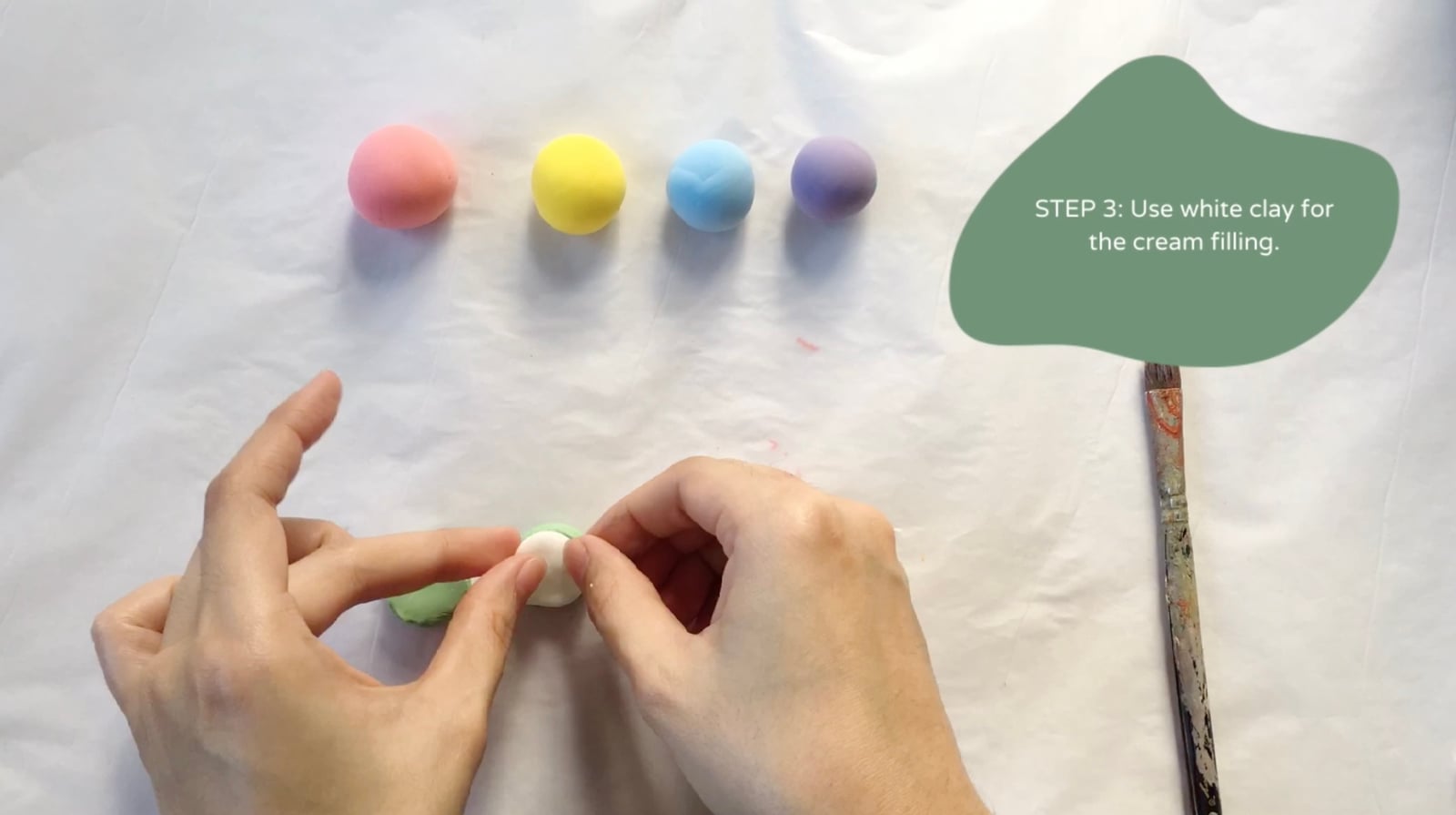Step 3 of the DIY clay macarons tutorial: Use white clay for the cream filling.